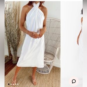 Show me your mumu, white dress. Size M, never worn. Halter midi dress.